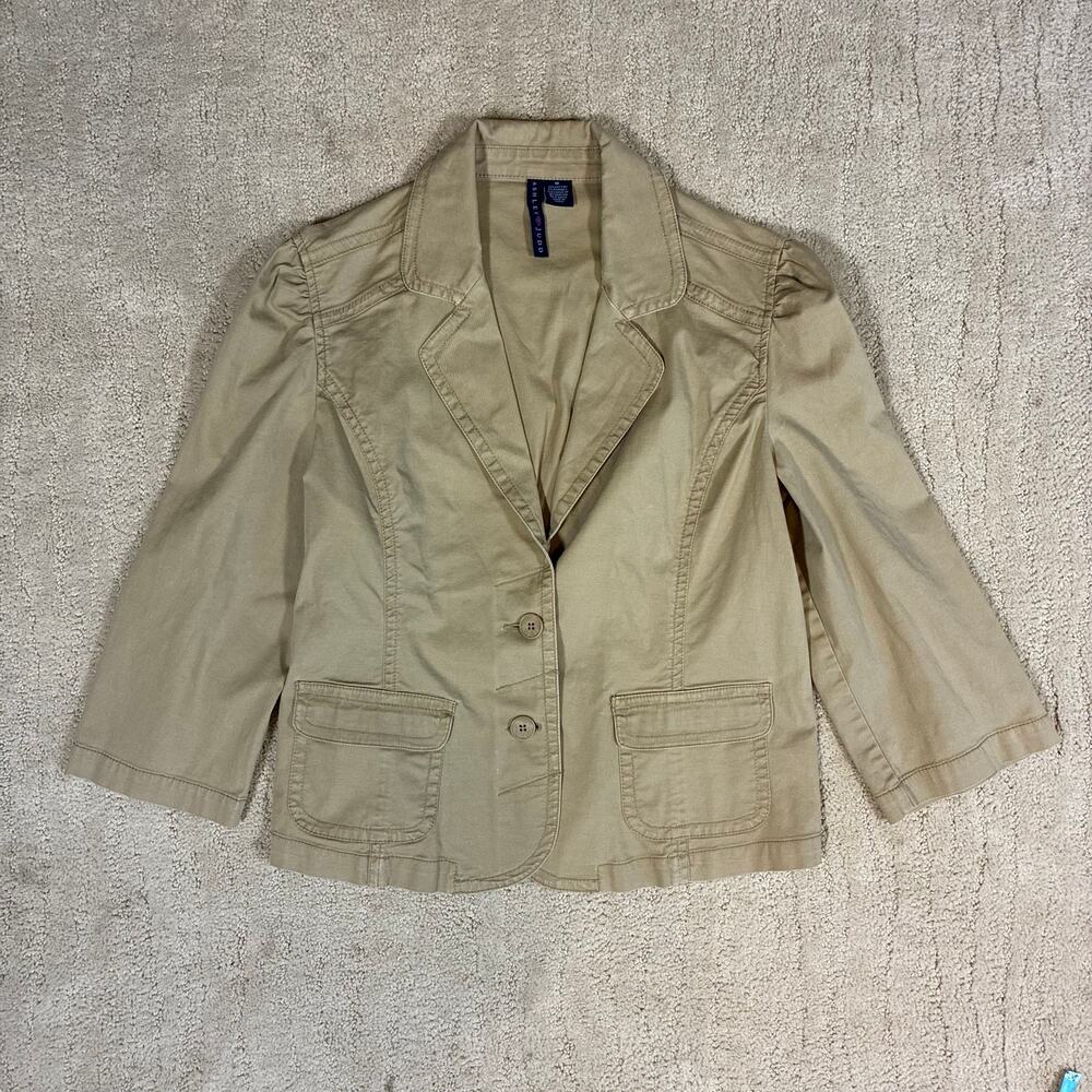 Y2K Ashley Judd Khaki Women M Cropped Cinched Blazer Office Siren Twee Preppy